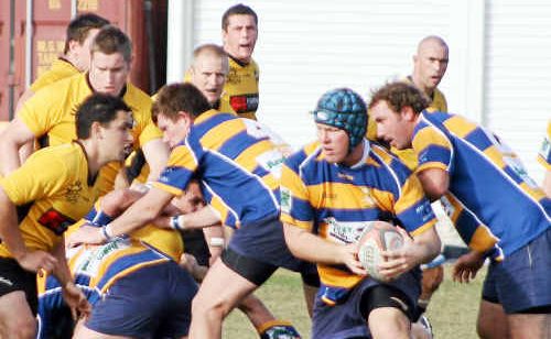 Gympie’s Ryan McLeod takes up the ball against Caloundra at the weekend. The Hammers won 29-24. Gympie’s Ryan McLeod takes up the ball against Caloundra at the weekend. The Hammers won 29-24.